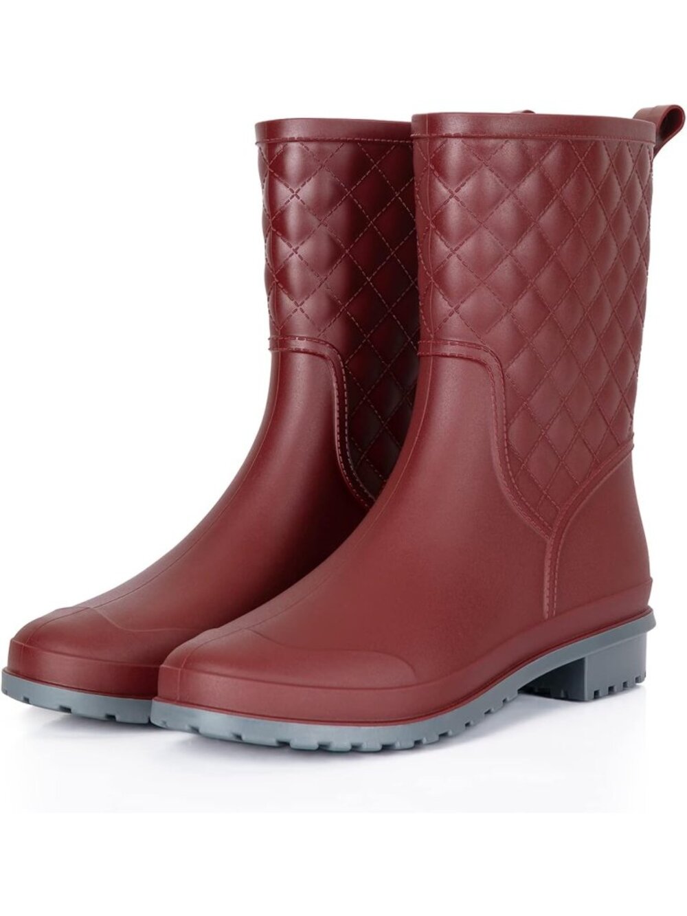Women's Red Fashion Comfortable Waterproof Mid Calf Lightweight Cute Rain Boot